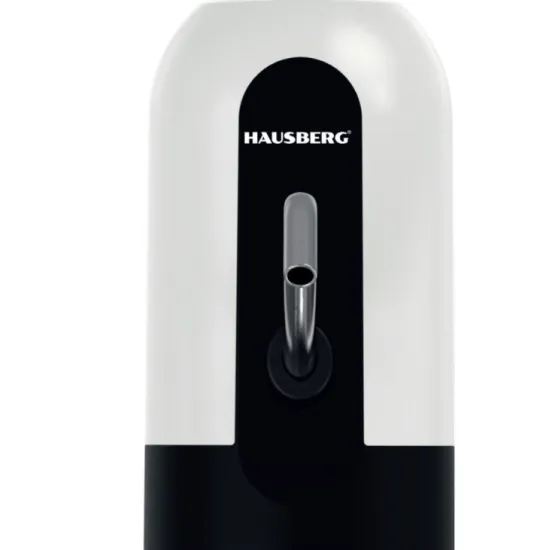 Dispozitiv electric reincarcabil de pompare apa, HAUSBERG HB-2605, din otel inoxidabil si plastic, pentru sticle PET de 10l, buton on/off, baterie incorporata, USB, alb/negru