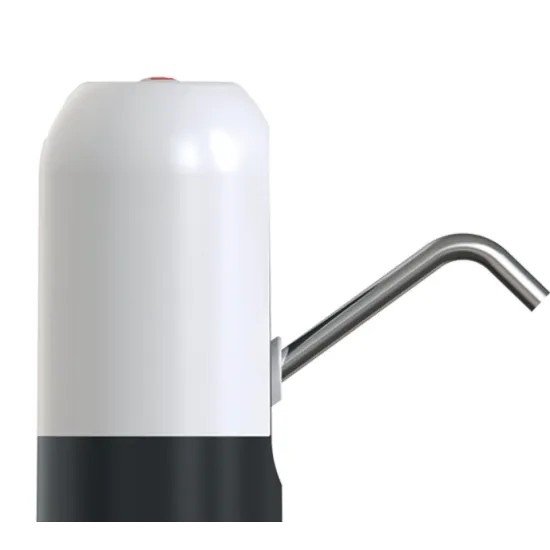 Dispozitiv electric reincarcabil de pompare apa, HAUSBERG HB-2605, din otel inoxidabil si plastic, pentru sticle PET de 10l, buton on/off, baterie incorporata, USB, alb/negru