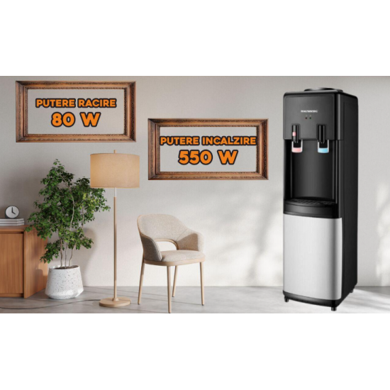 Dozator apa HAUSBERG HB-6025NG, putere incalzire 550 W, putere racire 80 W, rezervor apa inox, termostat automat, Negru