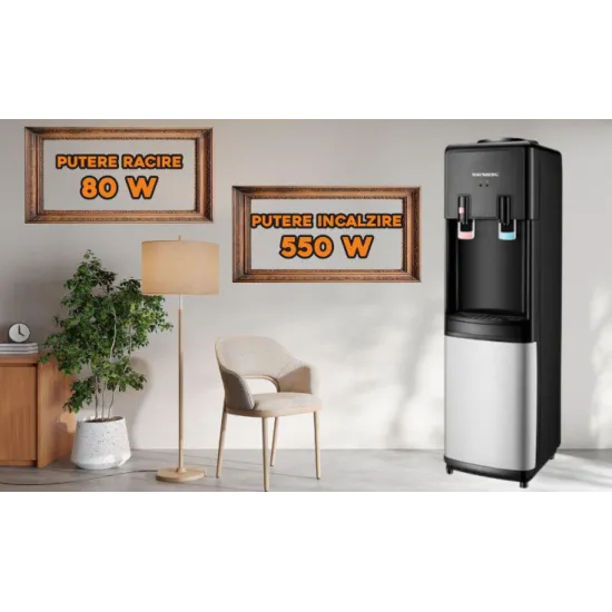 Dozator apa HAUSBERG HB-6025NG, putere incalzire 550 W, putere racire 80 W, rezervor apa inox, termostat automat, Negru