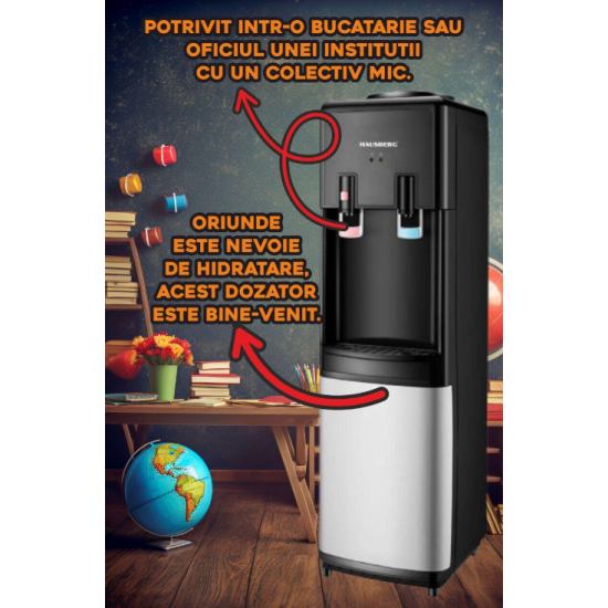 Dozator apa HAUSBERG HB-6025NG, putere incalzire 550 W, putere racire 80 W, rezervor apa inox, termostat automat, Negru