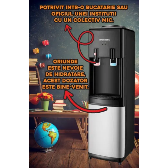 Dozator apa HAUSBERG HB-6025NG, putere incalzire 550 W, putere racire 80 W, rezervor apa inox, termostat automat, Negru