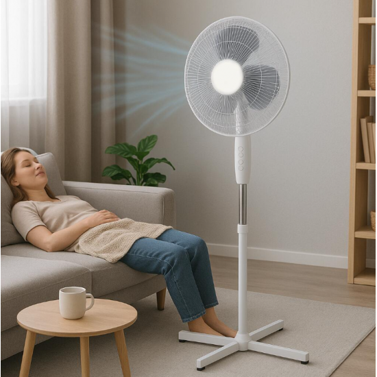 Ventilator cu picior HAUSBERG XB-110, 55w, 16 inch, 3 viteze, oscilatie, inaltime reglabila, Alb