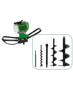  pachet motoburghiu pamant, ProGARDEN GD520-3, 2.3CP, 2 timpi, set burghie pamant 80, 100, 200, 300mm si prelungitor burghiu 300mm