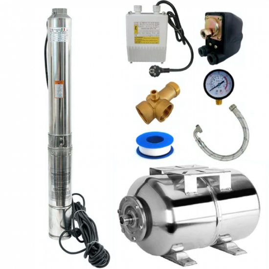 Kit Hidrofor Zinith Italy 50L Inox cu Pompa submersibila 4STM807, 1.65KW, 80m, 266 l/min, 1.25 toli (32mm) , Sistem premium complet