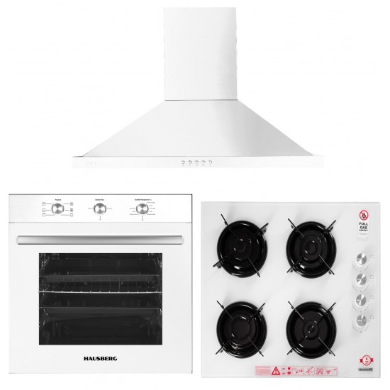 Pachet Incorporabil Cuptor incorporabil Hausberg HB-8053AB,  Alb,Plita incorporabila Hausberg HB-563AB, Hota incorporabila decorativa Hausberg HB-1260AB