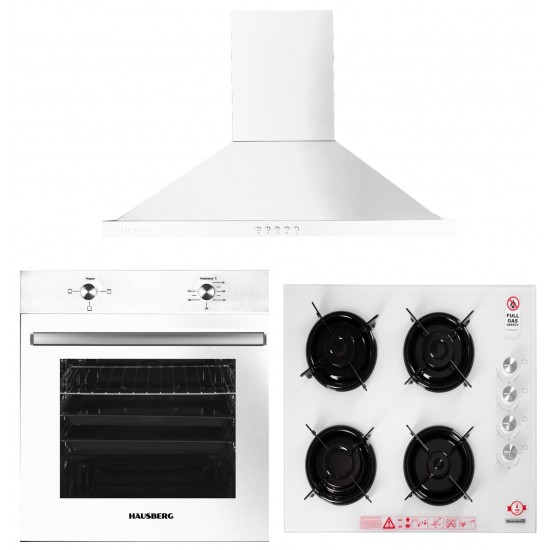 Pachet Incorporabil Cuptor electric Hausberg HB-8051AB,  Alb,Plita incorporabila Hausberg HB-563AB, Hota incorporabila decorativa Hausberg HB-1260AB