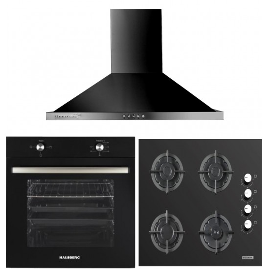 Pachet Incorporabil Cuptor incorporabil Hausberg HB-8051NG,  Plita incorporabila Hausberg HB-567NG si Hota incorporabila decorativa Hausberg HB-1260NG