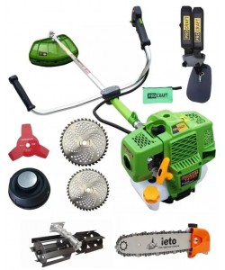 Motocoasa benzina Procraft T4350 Pro cu 4 sisteme de taiere, 4.8 CP, 9000rpm + Prasitoare+ Cap drujba