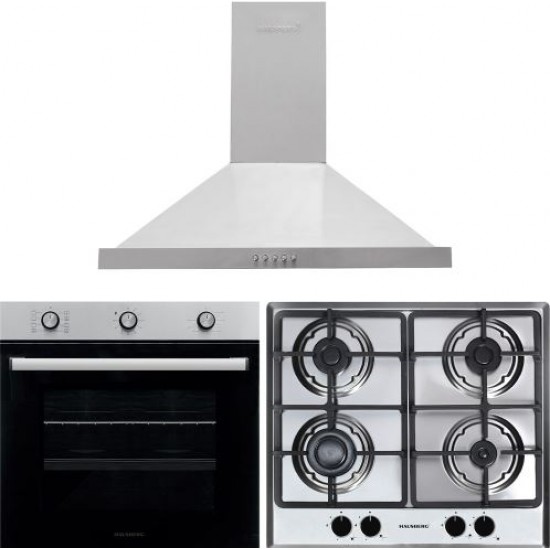 Pachet incorporabil Hausberg Cuptor HB-8053IN, Electric, Putere 2225 W, 71 l, 6 Functii, Ventilatie, Timer, Plita incorporabila HB-556IN, Gaz, 4 arzatoare, Sistem siguranta GAZ, fonta, Hota decorativa HB-1260, absorbtie 450 m3/h, 1 motor, 60 cm, Inox