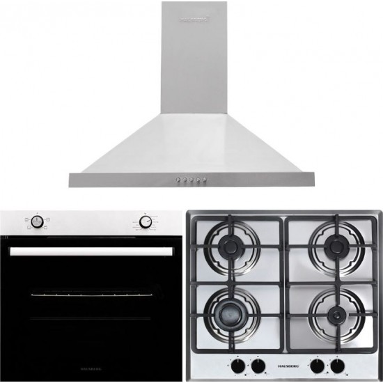 Pachet incorporabil Hausberg Cuptor HB-8051IN, Electric, Putere 2000 W, 76 l, 4 Functii, Plita incorporabila HB-556IN, Gaz, 4 arzatoare, Sistem siguranta GAZ, Gratar din fonta, Hota decorativa HB-1260, absorbtie 450 m3/h, 1 motor, 60 cm, Inox