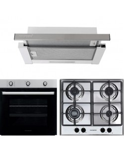 Pachet Cuptor electric Incorporabil Hausberg HB-8053IN, Clasa A, 71L, 2225W, Negru/Inox, Plita incorporabila HB-556IN, Gaz, 4 arzatoare, Gratar din fonta, Hota incorporabila telescopica HB-1285IN, Putere de absorbtie 420 m3/h, 2 motoare, 60 cm, Alb