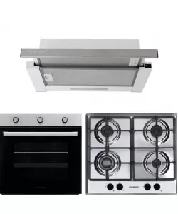 Pachet Cuptor electric Incorporabil Hausberg HB-8053IN, Clasa A, 71L, 2225W, Negru/Inox, Plita incorporabila HB-556IN, Gaz, 4 arzatoare, Gratar din fonta, Hota incorporabila telescopica HB-1285IN, Putere de absorbtie 420 m3/h, 2 motoare, 60 cm, Alb