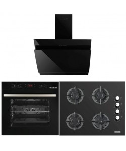 Pachet incorporabil HAUSBERG Cuptor electric HB-8054NG, Clasa A, 71L, 2225W, sticla, termostat, timer, 7 functii, ventilatie, Plita HB-567NG, Gaz, 4 arzatoare, siguranta, fonta, Hota decorativa HB-1385, 650 mc/h, 60 cm, Touch, Filtru aluminiu, Negru