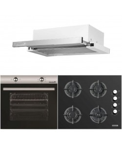 Pachet Incorporabil Cuptor electric Hausberg HB-8051IN, Clasa A, 76L, 2000W, Negru/Inox, Plita incorporabila HB-567NG, Gaz, 4 arzatoare, fonta, Sticla, Hota incorporabila telescopica HB-1285IN, Putere de absorbtie 420 m3/h, 2 motoare, 60 cm, Alb