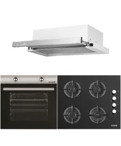 Pachet Incorporabil Cuptor electric Hausberg HB-8051IN, Clasa A, 76L, 2000W, Negru/Inox, Plita incorporabila HB-567NG, Gaz, 4 arzatoare, fonta, Sticla, Hota incorporabila telescopica HB-1285IN, Putere de absorbtie 420 m3/h, 2 motoare, 60 cm, Alb