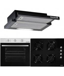 Pachet Incorporabil Cuptor electric Hausberg HB-8053IN, 71L, Negru/Inox, Plita Incorporabila HB-563NG, Gaz, Sticla, Negru, Hota incorporabila telescopica HB-1285NG, 420 m3/h, 2 motoare
