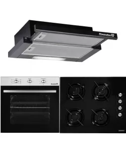 Pachet Incorporabil Cuptor electric Hausberg HB-8053IN, 71L, Negru/Inox, Plita Incorporabila HB-563NG, Gaz, Sticla, Negru, Hota incorporabila telescopica HB-1285NG, 420 m3/h, 2 motoare