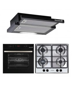 Pachet Incorporabil Cuptor electric Hausberg HB-8054, Clasa A, 71L, 2225W, Negru, Plita Incorporabila HB-555, 4 arzatoare, Gaz, Inox, Hota incorporabila telescopica HB-1285NG, Putere de absorbtie 420 m3/h, 2 motoare, 60 cm, Negru