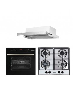 Pachet Incorporabil Cuptor electric Hausberg HB-8054, Clasa A, 71L, 2225W, Negru, Plita Incorporabila HB-555, 4 arzatoare, Gaz, Inox, Hota incorporabila telescopica HB-1285IN, Putere de absorbtie 420 m3/h, 2 motoare, 60 cm, Negru