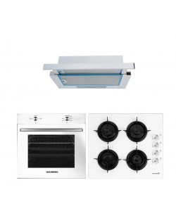 Pachet incorporabil Hausberg cuptor electric HB-8051AB, 2000 W, 76 l, 4 Functii, plita HB-563, gaz, 4 arzatoare, hota telescopica HB-1280, absorbtie 280m3/h, 1 motor, 60 cm, Clasa A, Alb