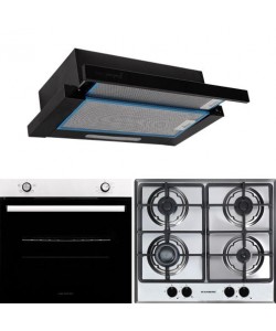 Pachet incorporabil HAUSBERG Cuptor HB-8051IN, Electric, Putere 2000 W, 76 l, 4 Functii, Plita incorporabila HB-556IN, Gaz, 4 arzatoare, Sistem siguranta GAZ, fonta, Inox, Hota telescopica HB-1285NG, absorbtie 420 m3/h, 2 motoare, 60 cm, Inox-Negru