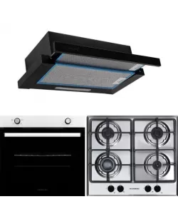 Pachet incorporabil HAUSBERG Cuptor HB-8051IN, Electric, Putere 2000 W, 76 l, 4 Functii, Plita incorporabila HB-556IN, Gaz, 4 arzatoare, Sistem siguranta GAZ, fonta, Inox, Hota telescopica HB-1285NG, absorbtie 420 m3/h, 2 motoare, 60 cm, Inox-Negru