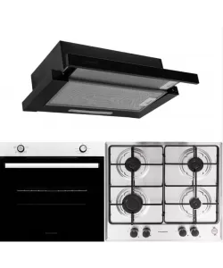 Pachet incorporabil Hausberg Cuptor electric HB-8051IN, Clasa A, 76L, 2000W, Negru/Inox Plita Incorporabila HB-555, 4 arzatoare, Gaz, Inox, Hota incorporabila telescopica HB-1285NG, Putere de absorbtie 420 m3/h, 2 motoare, 60 cm, Negru