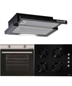 Pachet Incorporabil Hausberg Cuptor electric HB-8051IN, Clasa A, 76L, 2000W, Negru/Inox, Plita Incorporabila HB-563NG, 4 arzatoare, Gaz, Sticla, Negru, Hota incorporabila telescopica HB-1285NG, Putere de absorbtie 420 m3/h, 2 motoare