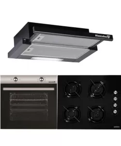 Pachet Incorporabil Hausberg Cuptor electric HB-8051IN, Clasa A, 76L, 2000W, Negru/Inox, Plita Incorporabila HB-563NG, 4 arzatoare, Gaz, Sticla, Negru, Hota incorporabila telescopica HB-1285NG, Putere de absorbtie 420 m3/h, 2 motoare