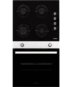 Pachet incorporabil HAUSBERG Cuptor electric HB-8051IN, 2000 W, 76 l, 4 Functii, Clasa A, Plita HB-567NG, Gaz, 4 arzatoare, Sistem de siguranta GAZ, Gratar din fonta, Material Sticla, Negru/Inox