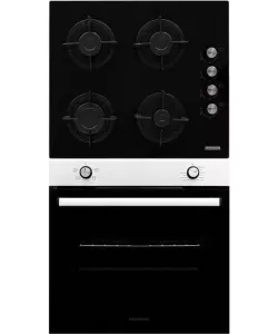 Pachet incorporabil HAUSBERG Cuptor electric HB-8051IN, 2000 W, 76 l, 4 Functii, Clasa A, Plita HB-567NG, Gaz, 4 arzatoare, Sistem de siguranta GAZ, Gratar din fonta, Material Sticla, Negru/Inox