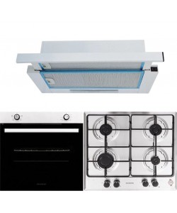 Pachet incorporabil Cuptor electric Hausberg HB-8051IN, Clasa A, 76L, 2000W, Negru/Inox Plita Incorporabila HB-555, 4 arzatoare, Gaz, Inox Hota incorporabila telescopica HB-1280, Putere de absorbtie 280 m3/h, 1 motor, 60 cm, Alb