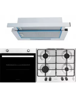 Pachet incorporabil Cuptor electric Hausberg HB-8051IN, Clasa A, 76L, 2000W, Negru/Inox Plita Incorporabila HB-555, 4 arzatoare, Gaz, Inox Hota incorporabila telescopica HB-1280, Putere de absorbtie 280 m3/h, 1 motor, 60 cm, Alb