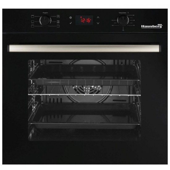 Pachet Incorporabil Cuptor electric Hausberg HB-8054NG, Clasa A, 71L, 2225W, Negru, Plita Incorporabila HB-563NG, 4 arzatoare, Gaz, Sticla, Negru