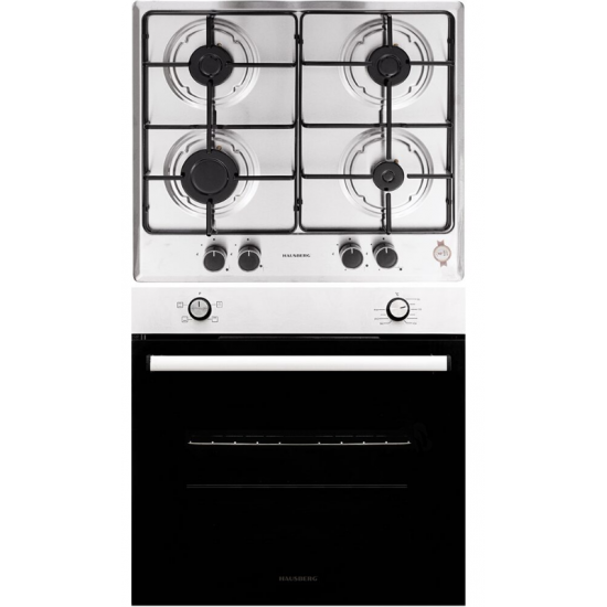 Pachet Incorporabil Cuptor Hausberg HB-8051IN, Electric, Putere 2000 W, 76 l, 4 Functii, Clasa A, Negru/Inox, Plita incorporabila Hausberg HB-555, Gaz, 4 arzatoare, Sistem siguranta, Inox
