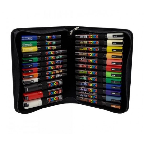 Mapa UNI Posca echipata cu 24 markere, 26x18x5.5cm