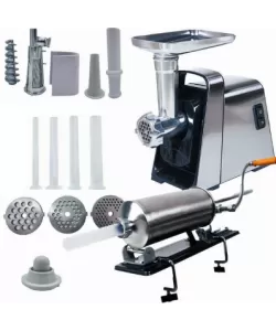 SETUL GOSPODINEI- Masina de tocat carne electrica, Inox, 1400W, 100Kg/Ora + Masina umplut carnati 3kg SETUL GOSPODINEI- Masina de tocat carne electrica, Inox, 1400W, 100Kg/Ora + Masina umplut carnati 3kg