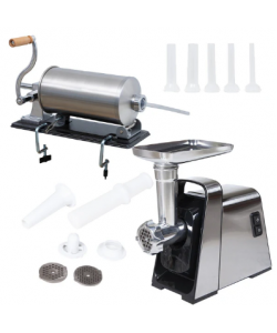 SETUL GOSPODINEI- Masina de tocat carne electrica, Inox, 1400W, 100Kg/Ora + Masina umplut carnati 3kg