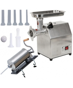 SETUL GOSPODINEI - Masina de tocat carne electrica MK-12, 850W, 150Kg/Ora + Masina umplut carnati 5.5kg, Orizontala, Inox