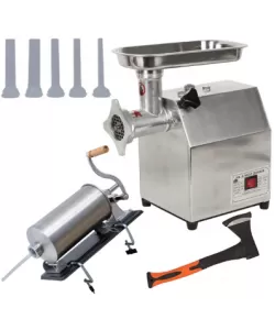 SETUL GOSPODINEI- Masina de tocat carne electrica, MK-12 850W, 150Kg/Ora + Masina umplut carnati 5.5kg, Orizontala, Inox + Topor de o mana SETUL GOSPODINEI- Masina de tocat carne electrica, MK-12 850W, 150Kg/Ora + Masina umplut carnati 5.5kg, Orizontala, Inox + Topor de o mana