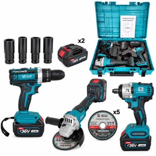 * PROMO* , Trusa 3 piese cu acumulator, German Meister , Masina de insurubat cu impact, Autofiletanta & Polizor unghiular, Model nou
