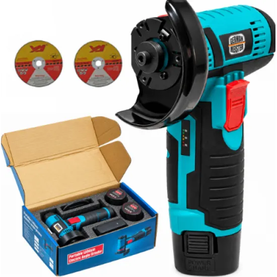 Mini Polizor Unghiular cu Acumulator German Meister 12V, Disc 75 mm, 19.500 RPM, 2 Acumulatori Li-Ion, Incarcator