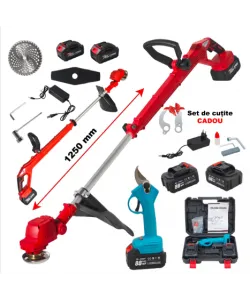 * Promo * Trimmer pe acumulator German Meister + Foarfeca electrica , 4 acumulatori combatibili , 2 incarcatoare, accesorii incluse