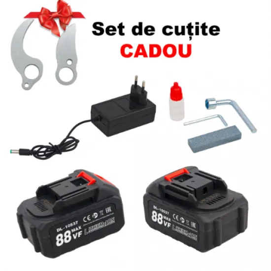 * Promo * Trimmer pe acumulator German Meister + Foarfeca electrica , 4 acumulatori combatibili , 2 incarcatoare, accesorii incluse