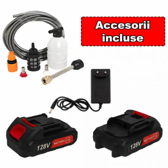 Aparat de spalat cu presiune cu acumulator, German Meister, 128 V, 8 Ah, trusa completa, Model nou