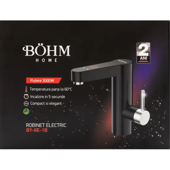 Robinet electric Negru, Compact cu afisaj digital BOHM BY-8E-1B, 3000 W