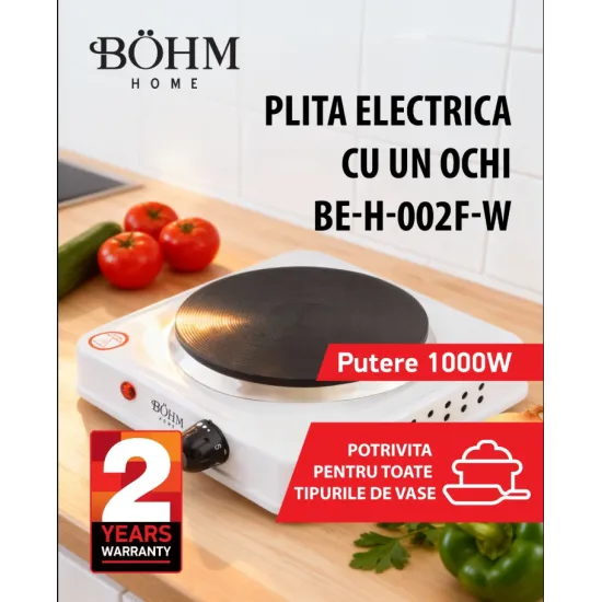 Plita electrica cu un ochi BOHM BE-H-002F-W, 1000 W