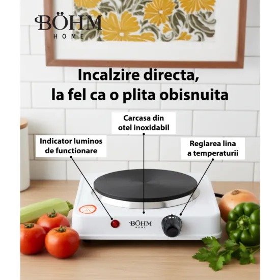 Plita electrica cu un ochi BOHM BE-H-002F-W, 1000 W