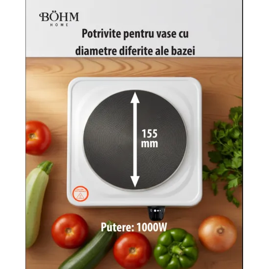 Plita electrica cu un ochi BOHM BE-H-002F-W, 1000 W